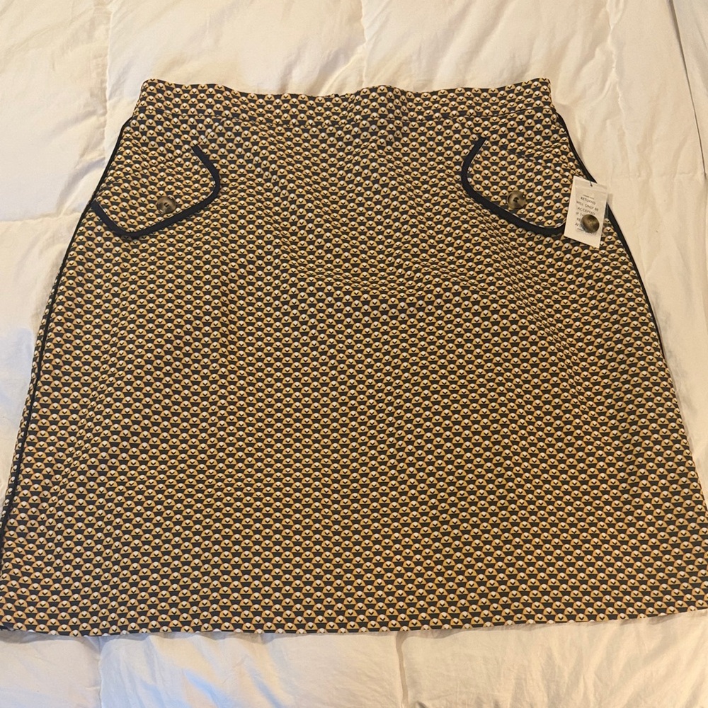 Eloquii Geometric A-Line Skirt in Tan and Black